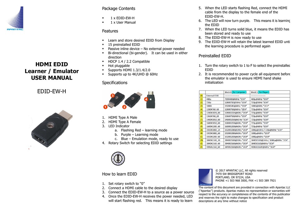 APANTAC EDID-EW-H USER MANUAL Pdf Download | ManualsLib APANTAC EDID-EW-H USER MANUAL Pdf Download | ManualsLib