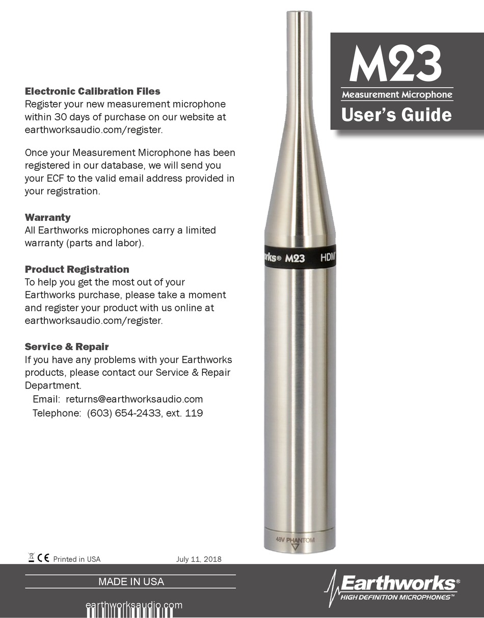 EARTHWORKS M23 USER MANUAL Pdf Download ManualsLib