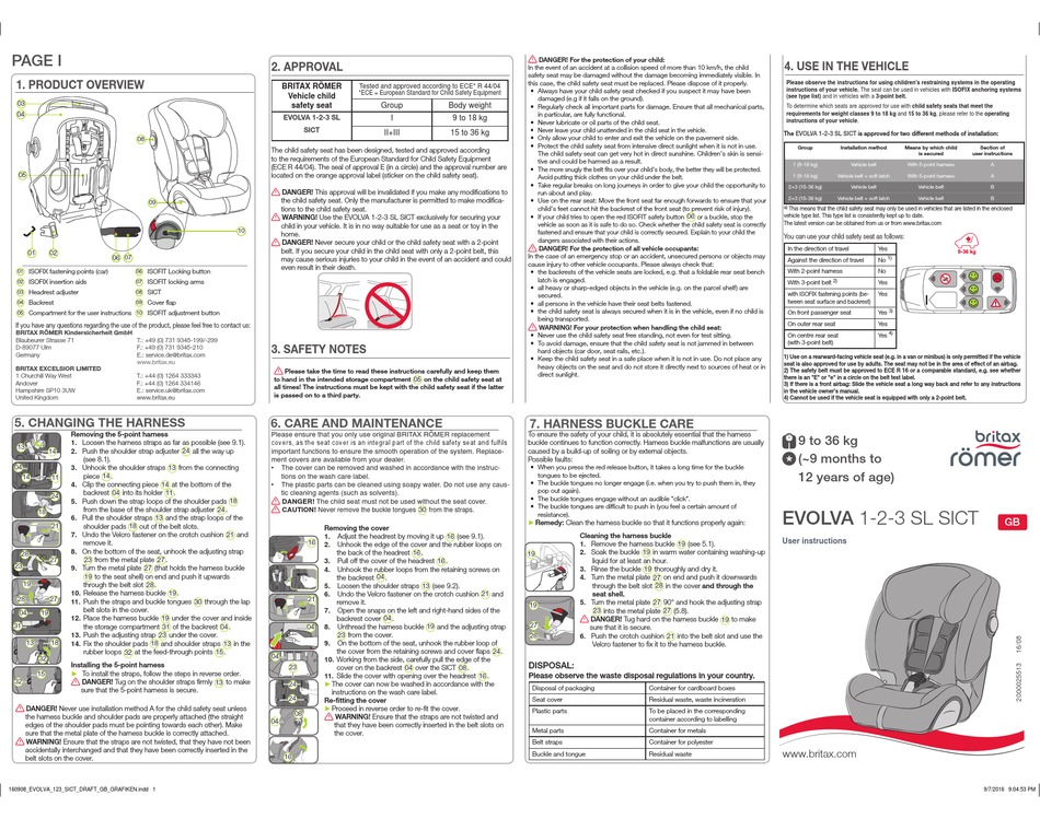Britax Romer Evolva 123 Sl Sict User Instructions Pdf Manualslib - Britax Evolva Car Seat Cover Removal