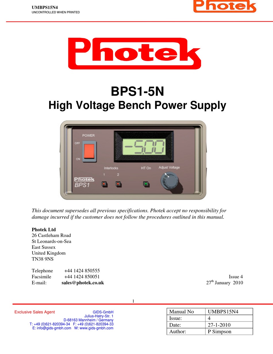 PHOTEK BPS15N MANUAL Pdf Download ManualsLib