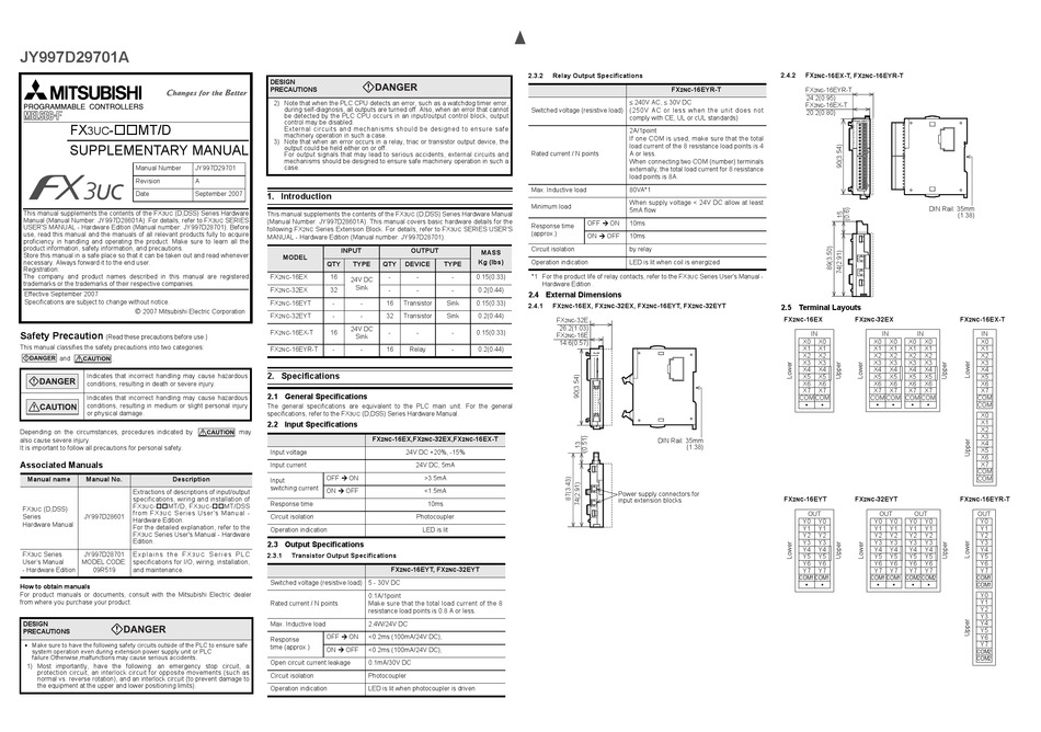 MITSUBISHI FX2NC-16EX SUPPLEMENTARY MANUAL Pdf Download | ManualsLib