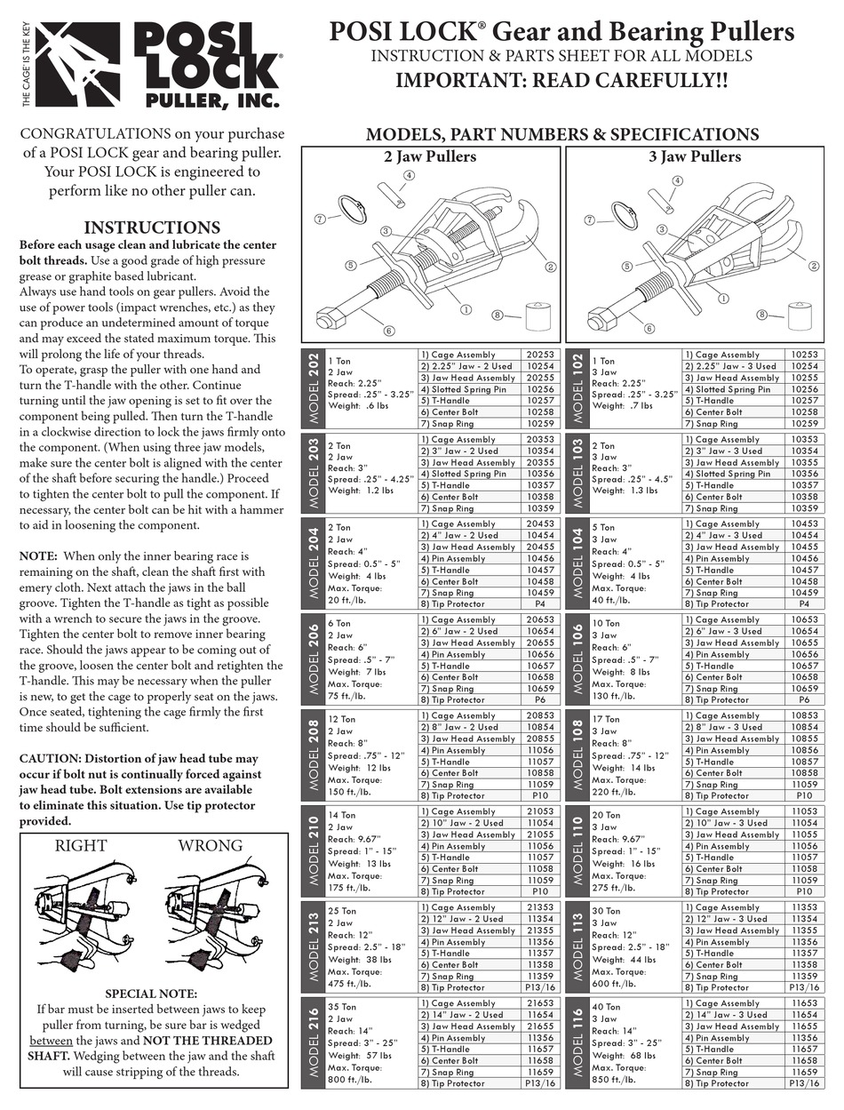 POSI LOCK 202 INSTRUCTIONS AND PARTS MANUAL Pdf Download | ManualsLib