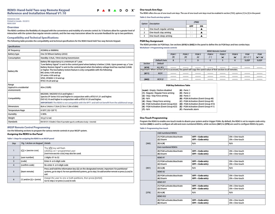 PARADOX REM3 REFERENCE AND INSTALLATION MANUAL Pdf Download | ManualsLib