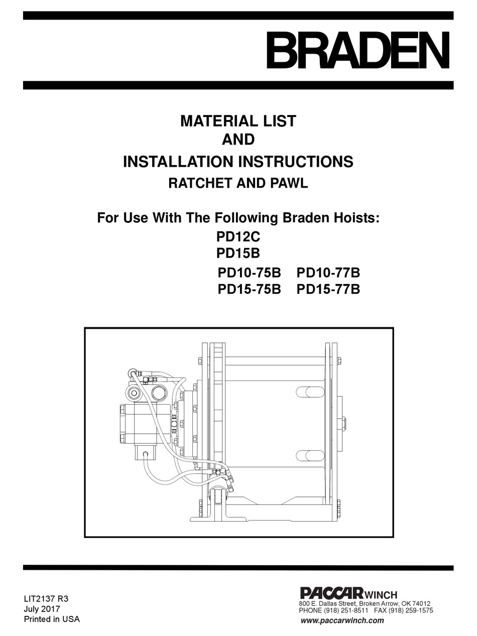 BRADEN PD12C MATERIAL LIST AND INSTALLATION INSTRUCTIONS Pdf Download