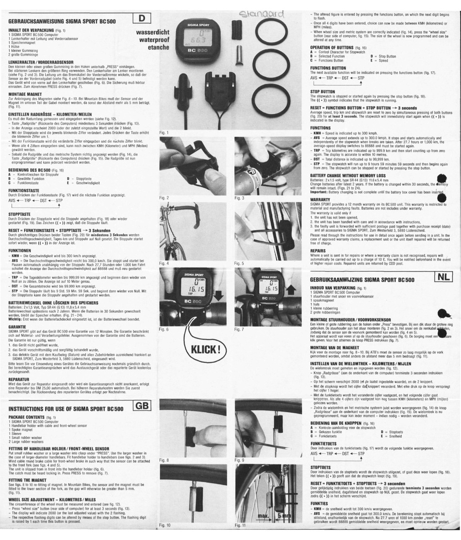SPORT BC 500 INSTRUCTIONS FOR USE | ManualsLib