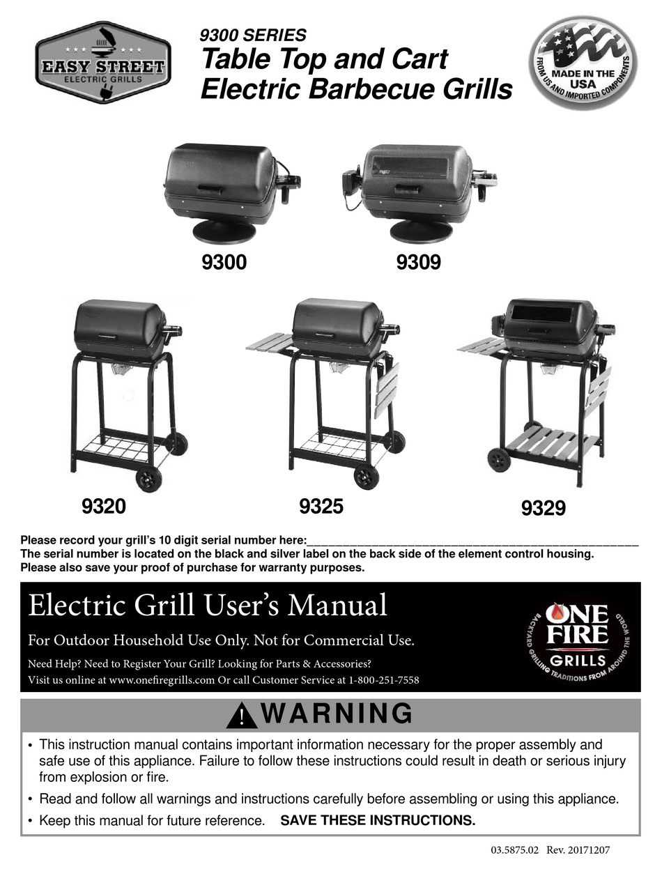 ONE FIRE GRILLS 9320 USER MANUAL Pdf Download ManualsLib