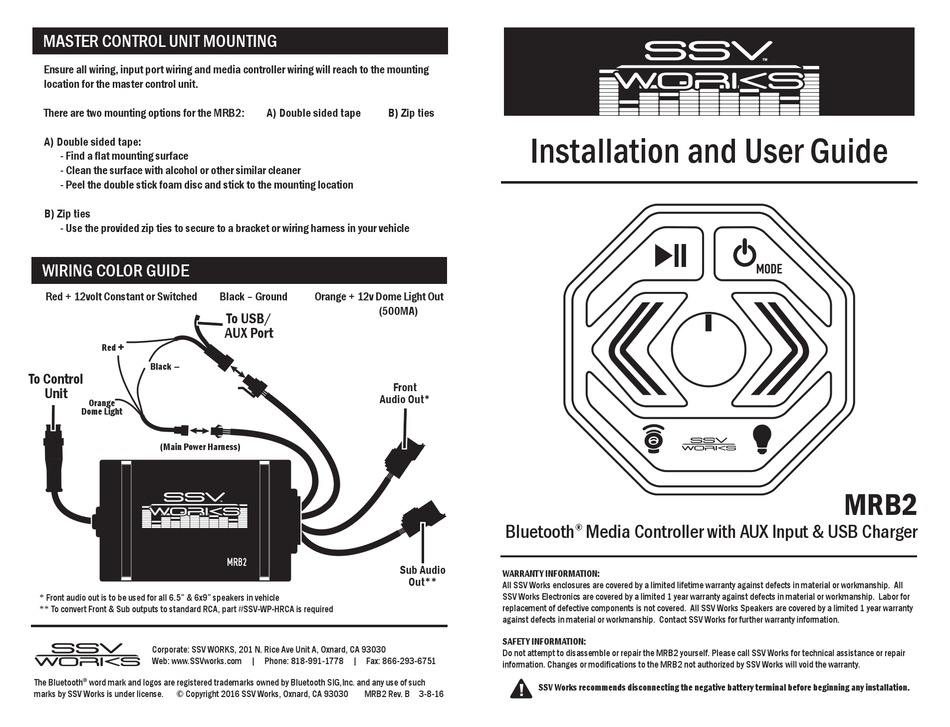 Ssv Works Mrb2 Installation And User Manual Pdf Download Manualslib