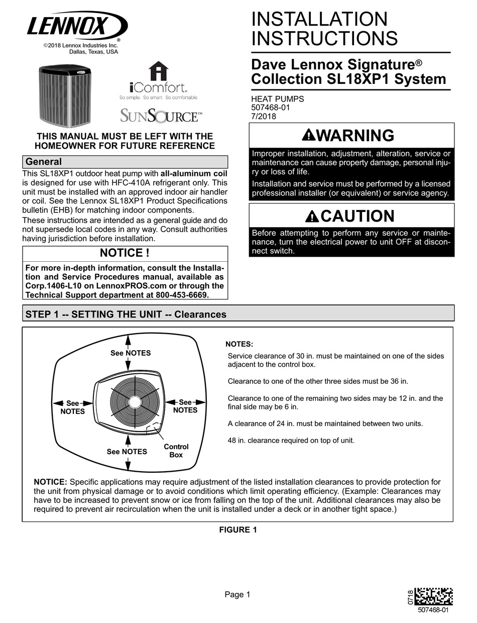LENNOX SL18XP1 INSTALLATION INSTRUCTION 