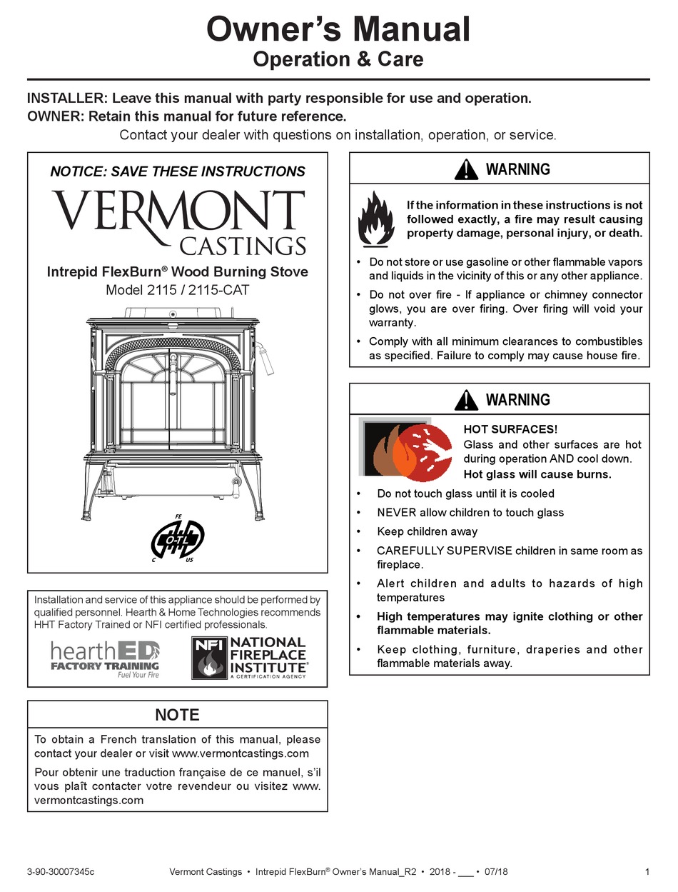 Vermont Castings 2115 Owner S Manual Pdf Download Manualslib