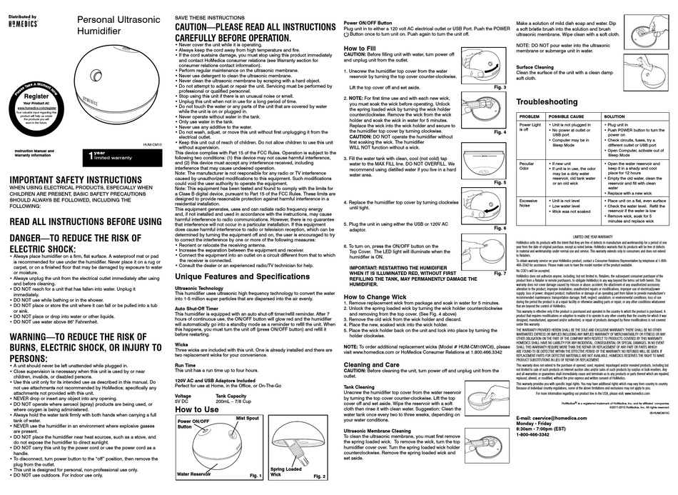 HOMEDICS HUMCM10 INSTRUCTION MANUAL AND WARRANTY INFORMATION Pdf