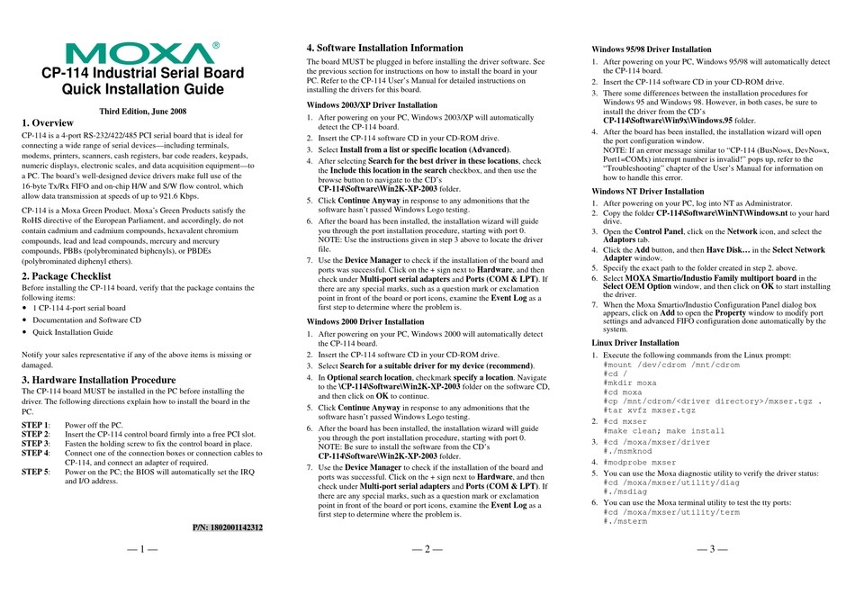 MOXA TECHNOLOGIES CP-114 QUICK INSTALLATION MANUAL Pdf Download ...