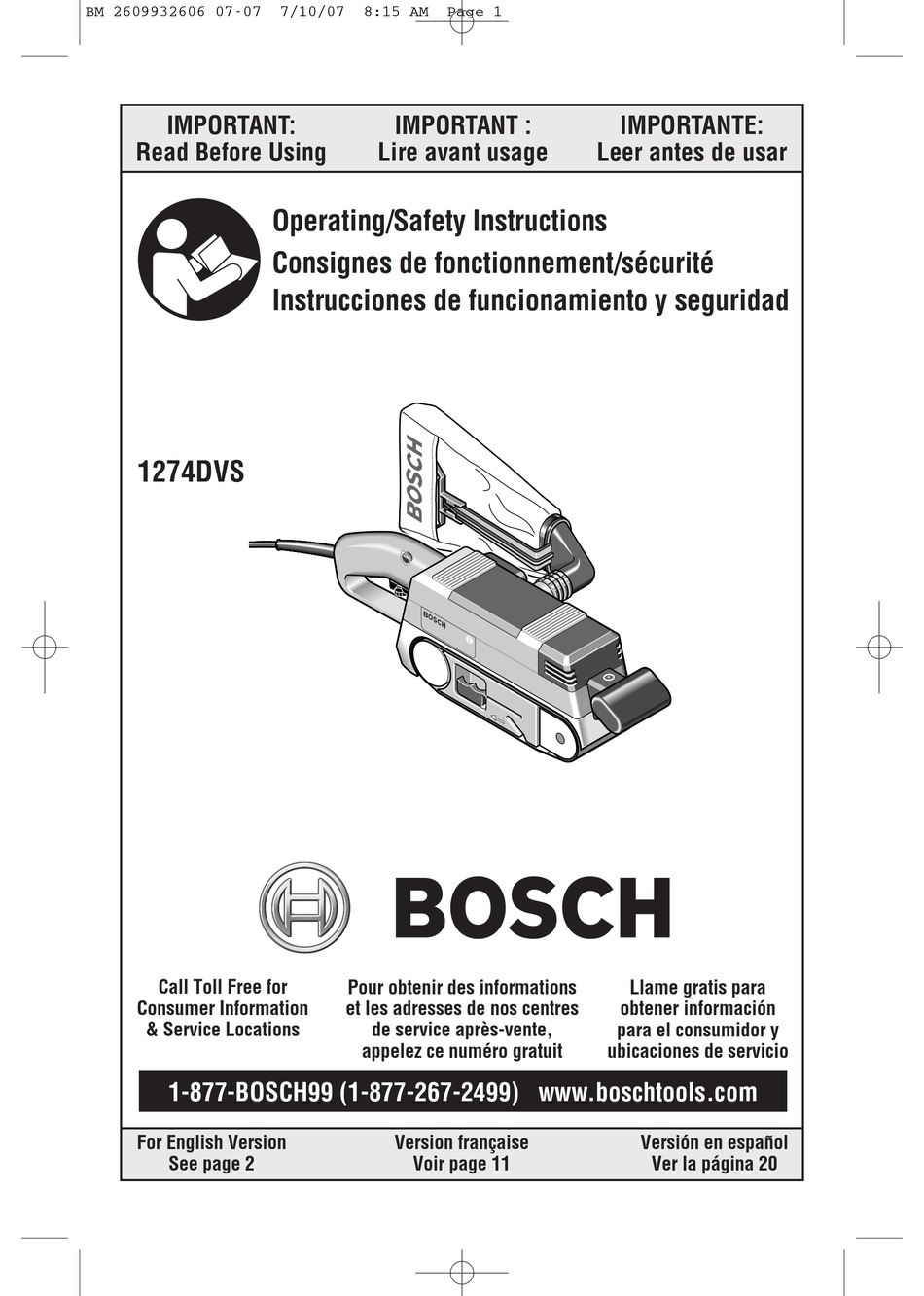 BOSCH 1274DVS OPERATING/SAFETY INSTRUCTIONS MANUAL Pdf Download