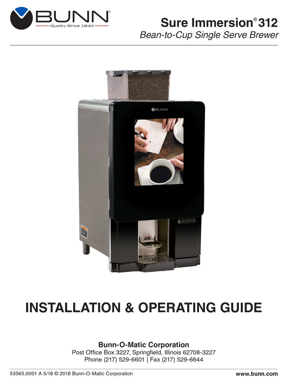 Bunn Sure Immersion 312 Installation Operating Manual Pdf Download Manualslib