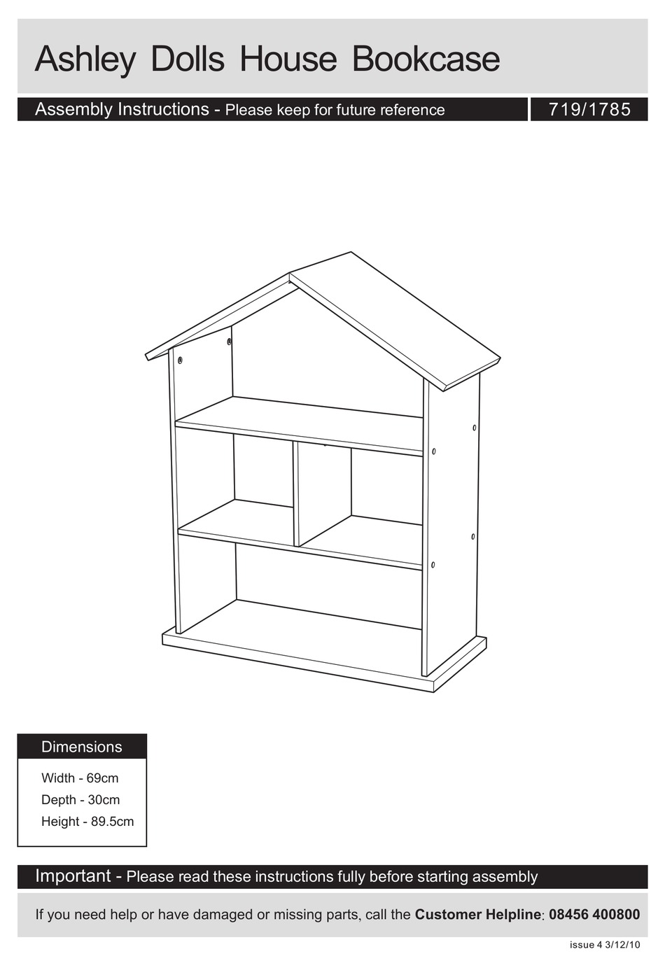 ARGOS ASHLEY DOLLS HOUSE BOOKCASE ASSEMBLY INSTRUCTIONS MANUAL Pdf Download ManualsLib