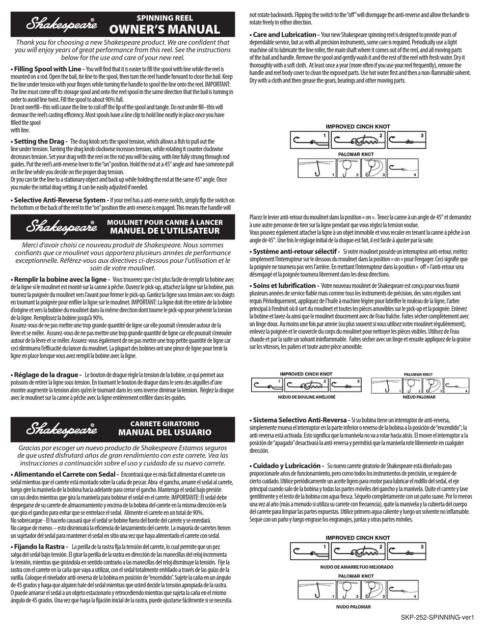 SHAKESPEARE ELECTRONIC SPINNING REEL OWNER'S MANUAL Pdf Download