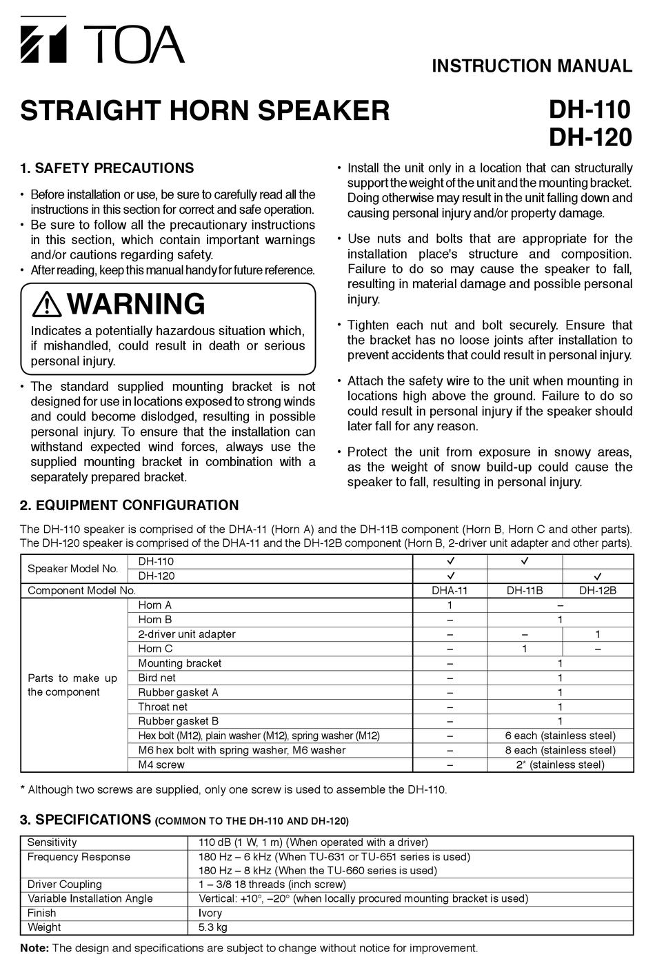 TOA DH-110 INSTRUCTION MANUAL Pdf Download | ManualsLib