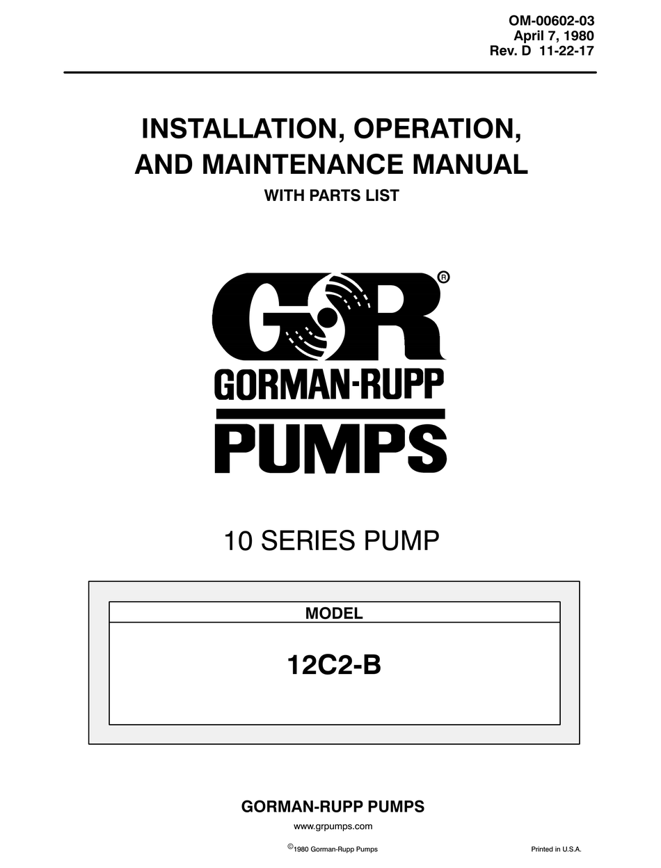 GORMAN-RUPP 12C2-B INSTALLATION, OPERATION AND MAINTENANCE MANUAL Pdf ...