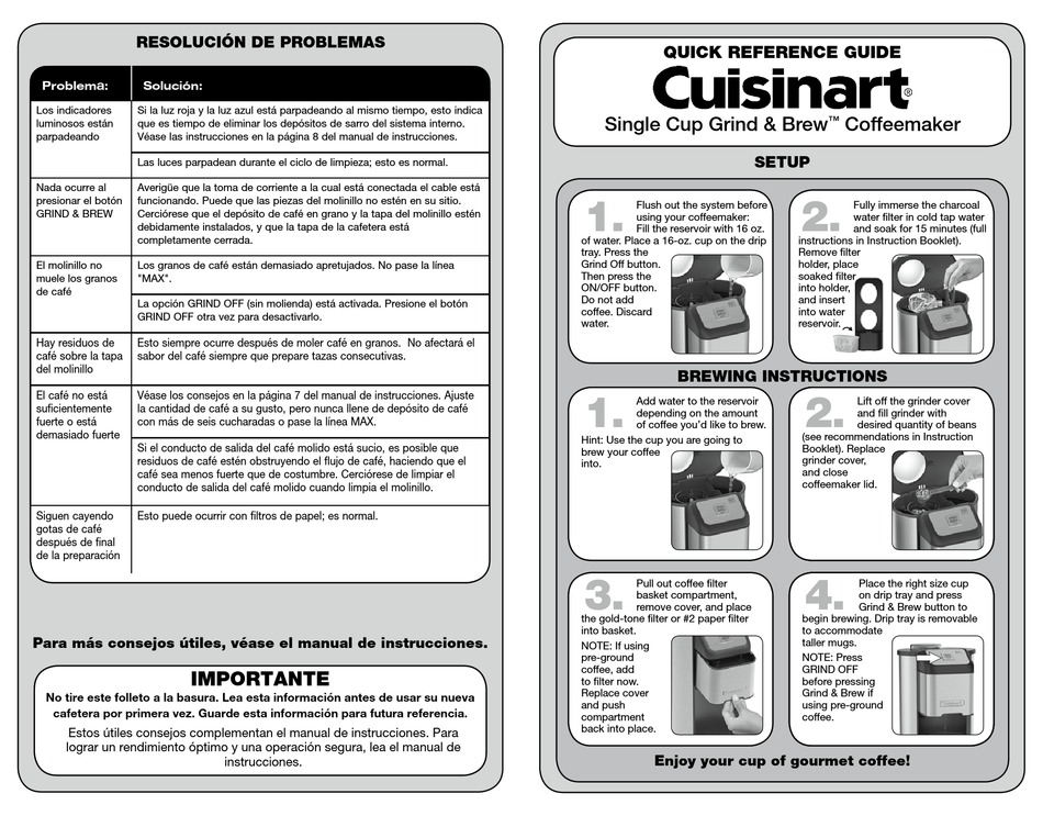 User manual Cuisinart One Cup Grind & Brew DGB1U (English - 21 pages)