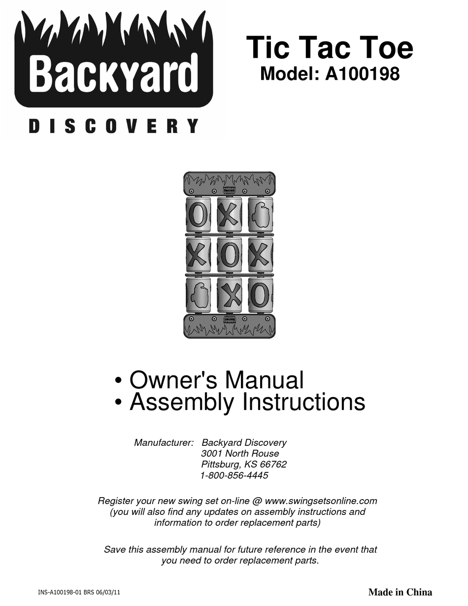 BACKYARD DISCOVERY TIC TAC TOE A100198 OWNER'S MANUAL Pdf Download