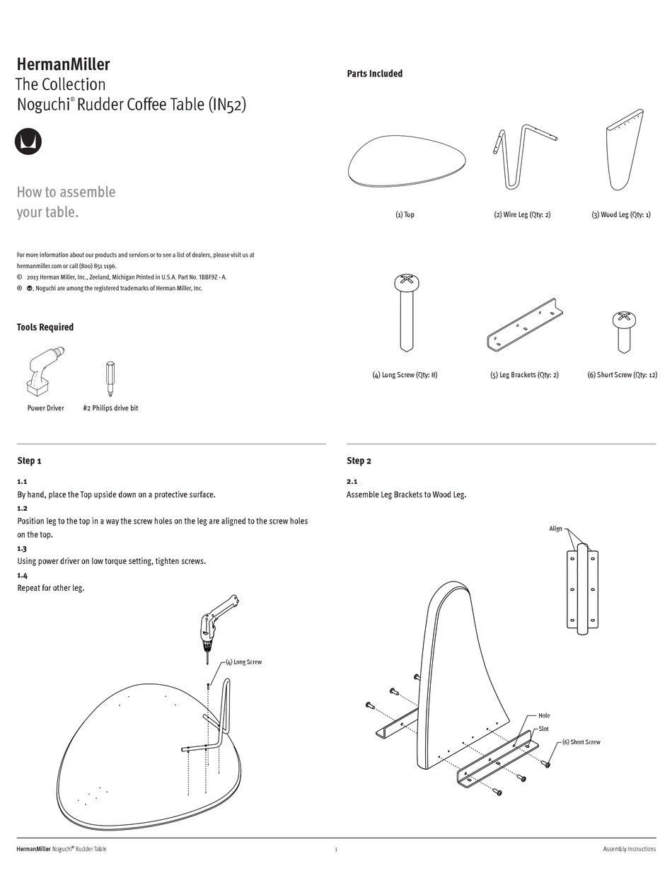 HERMANMILLER NOGUCHI RUDDER COFFEE TABLE ASSEMBLY INSTRUCTIONS Pdf