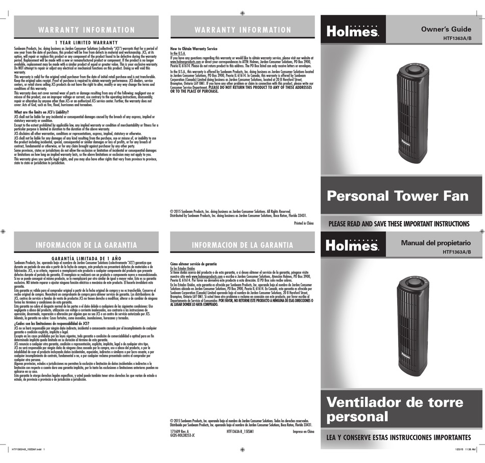 HOLMES HTF1363A OWNER'S MANUAL Pdf 