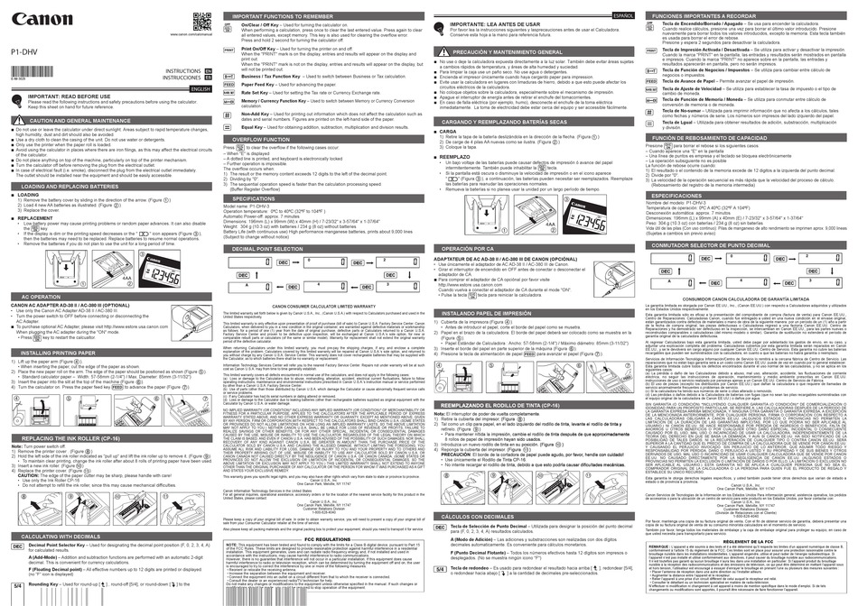 CANON P1-DHV INSTRUCTIONS Pdf Download | ManualsLib