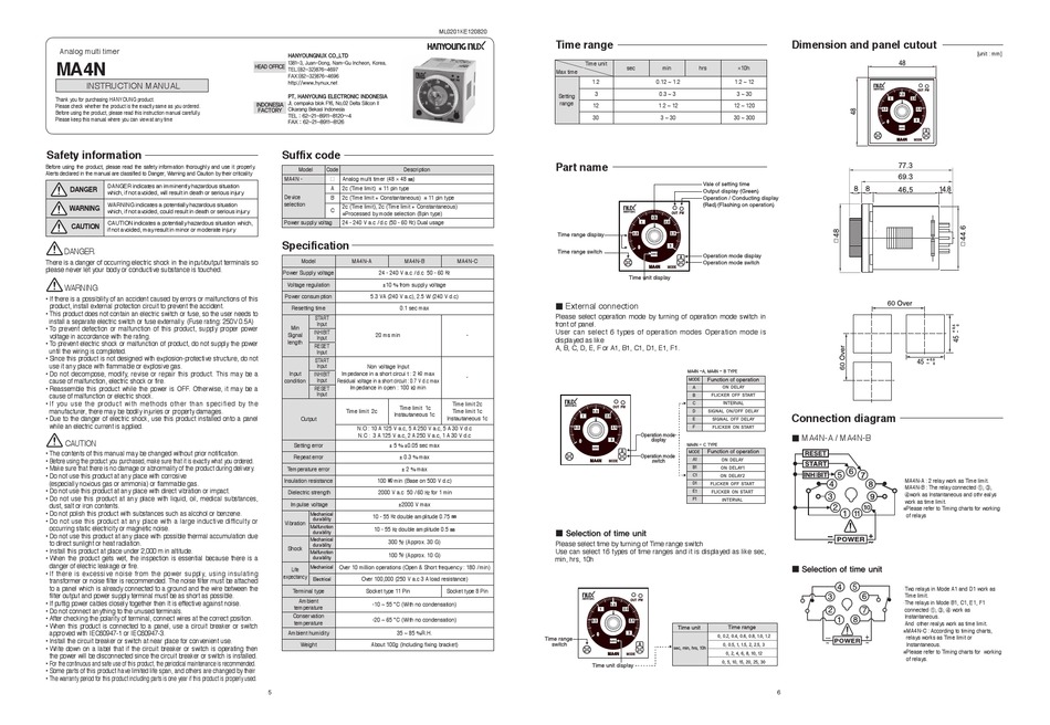 Hanyoung Nux MA4N-B Analog multi timer 48x48 2c(time limit+constantaneous)  11pin