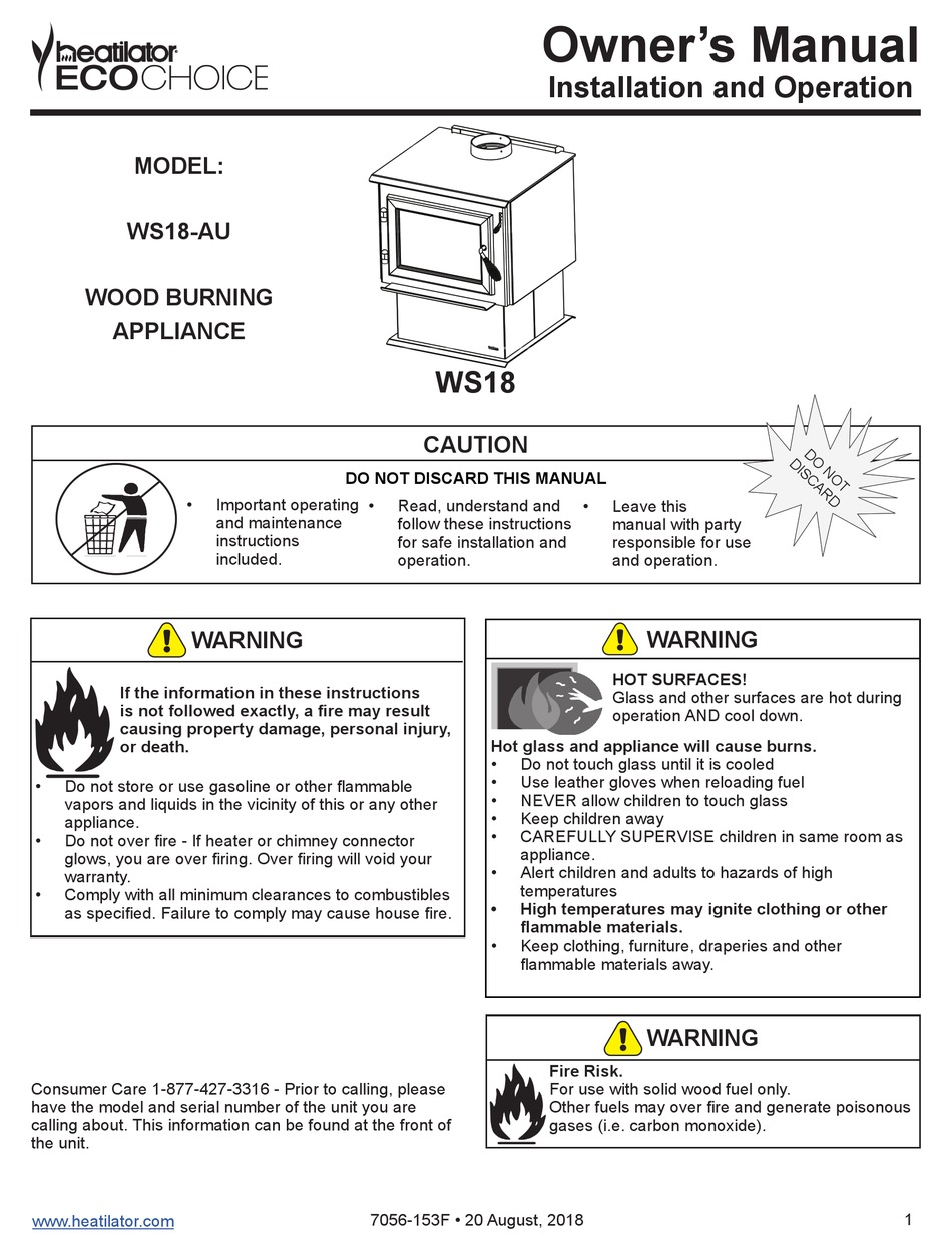 HEATILATOR ECO CHOICE WS18-AU OWNER'S MANUAL Pdf Download | ManualsLib