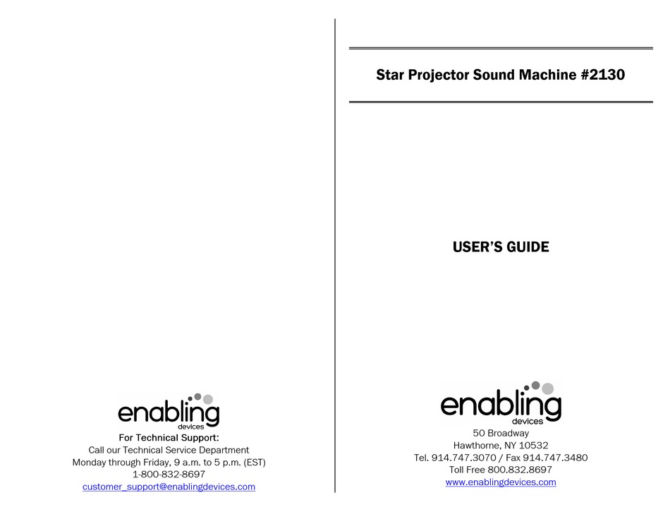 ENABLING DEVICES STAR PROJECTOR SOUND MACHINE USER MANUAL Pdf Download