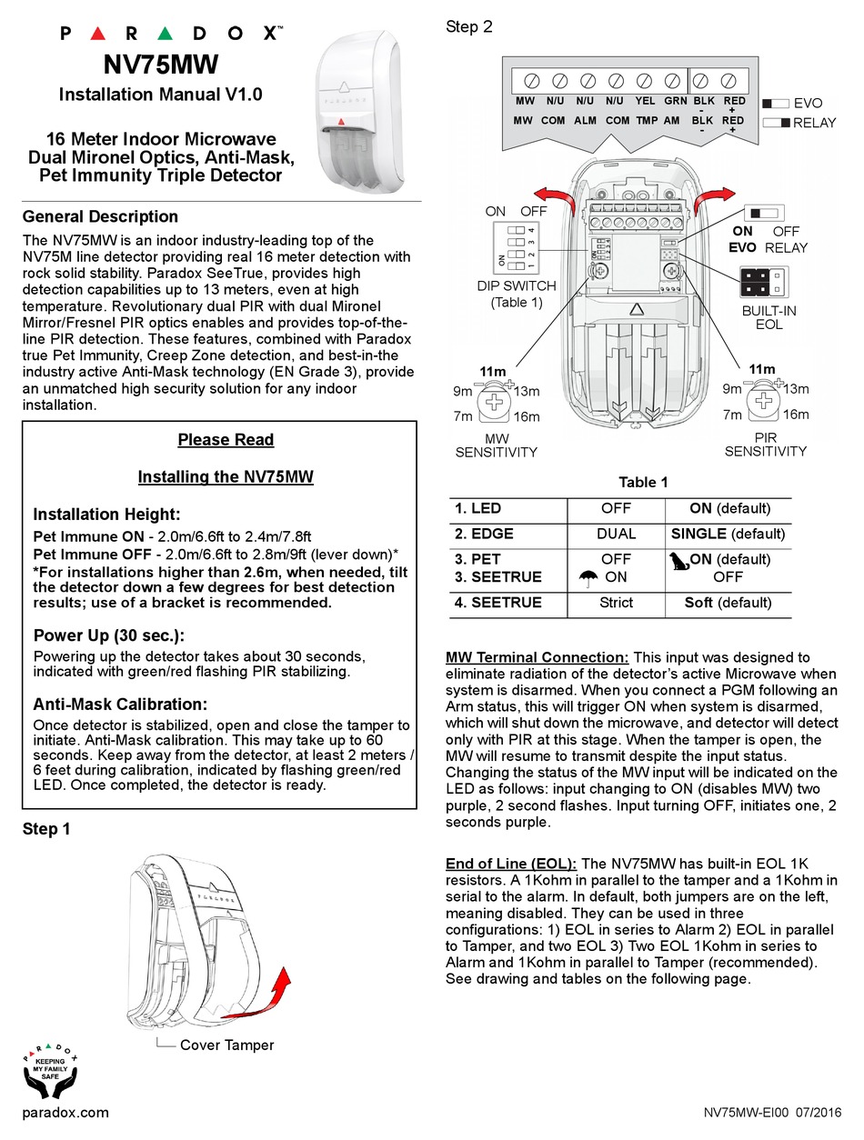 Paradox Nv75mw Installation Manual Pdf Download Manualslib