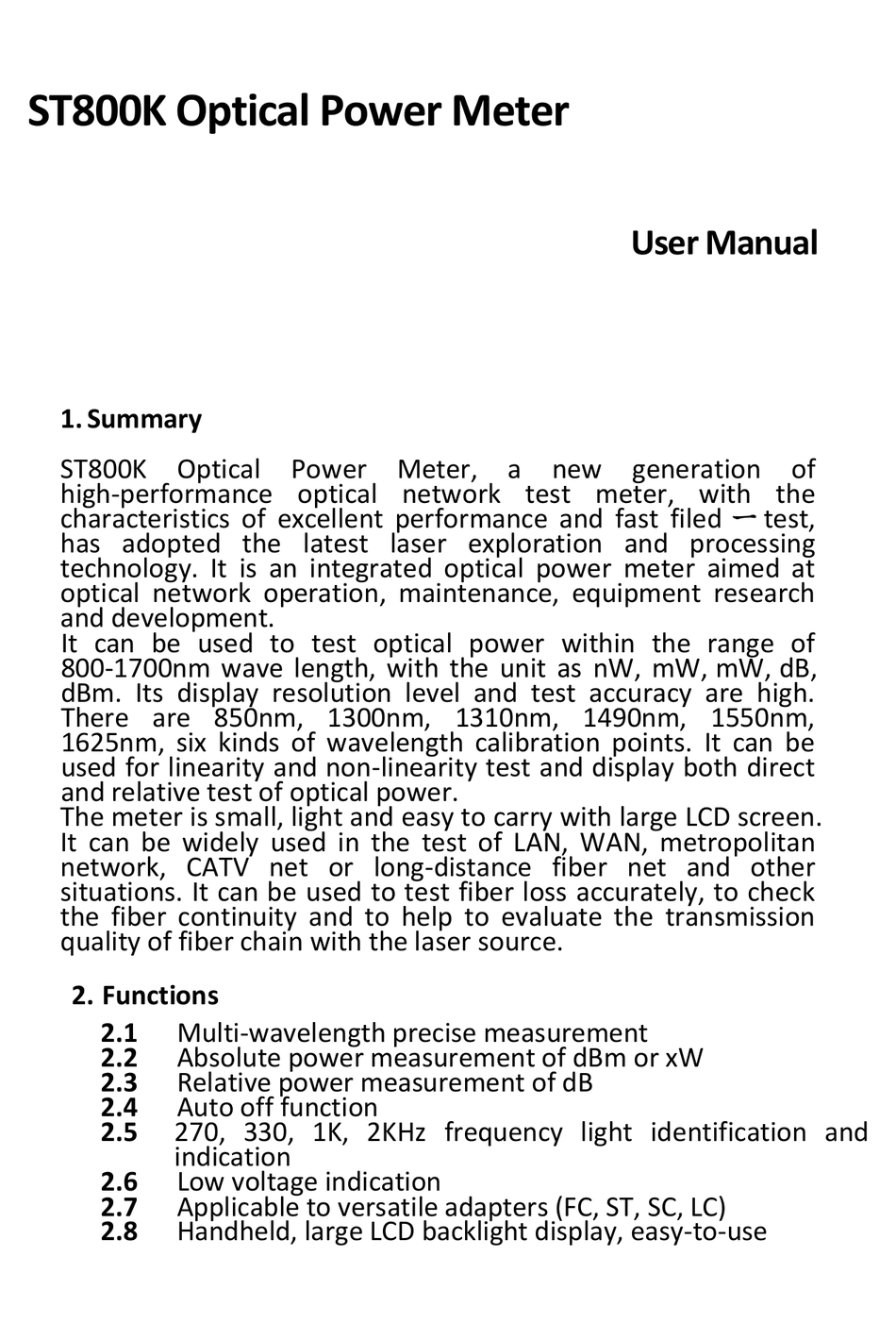 SENTER ST800K-B OPTICAL POWER METER