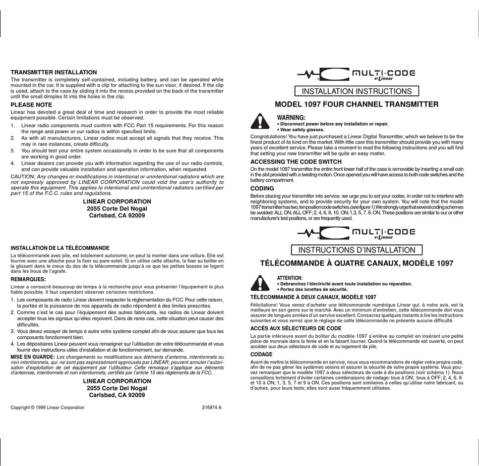 MULTI CODE 1097 INSTALLATION INSTRUCTIONS Pdf Download ManualsLib
