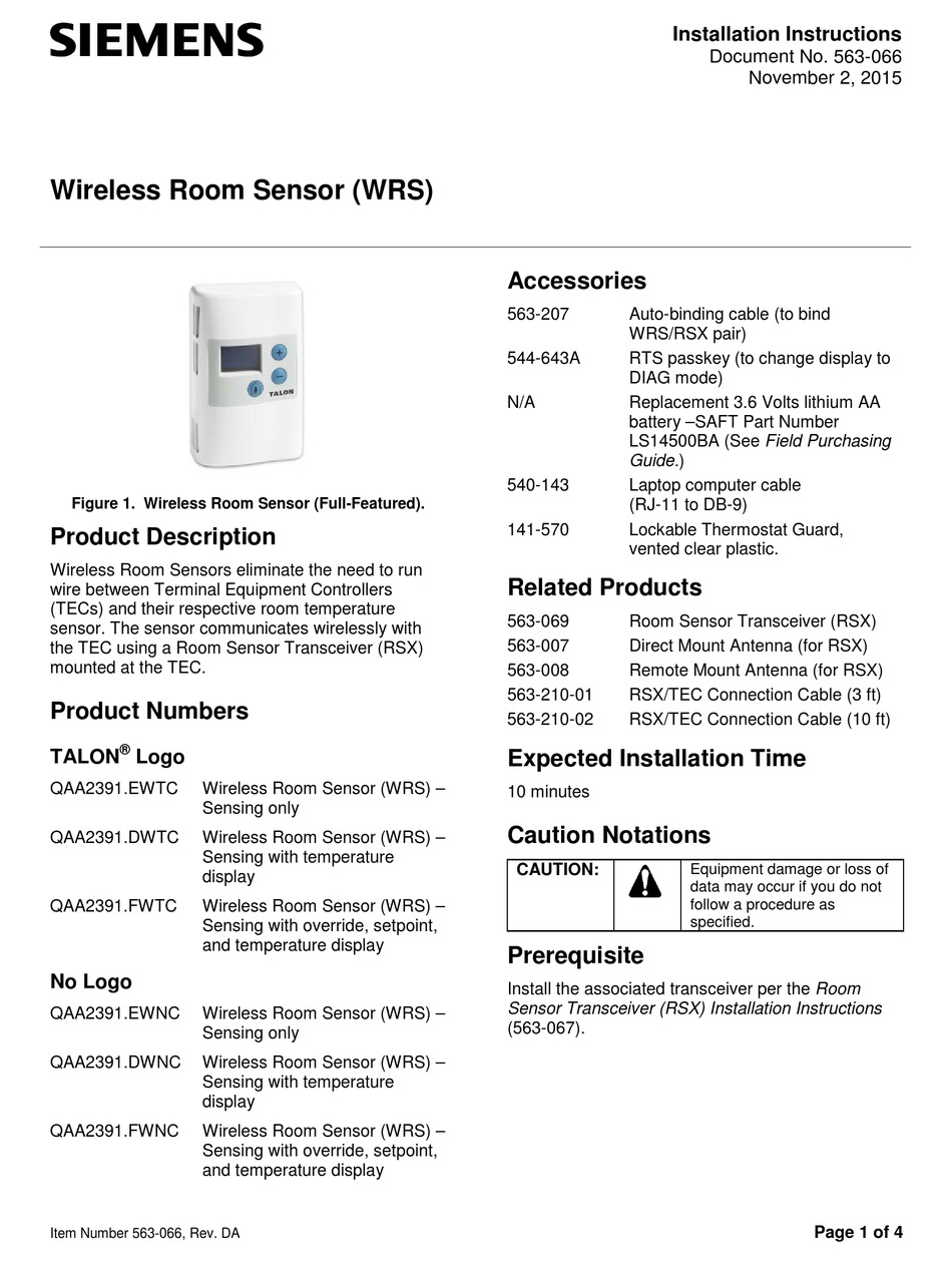 Siemens QAA2280.EWSC Room Temperature Sensor