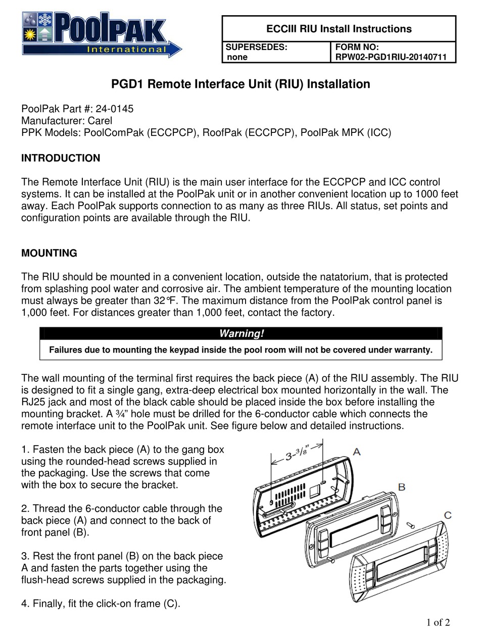 Carel Pgd1 Install Instructions Pdf Download Manualslib