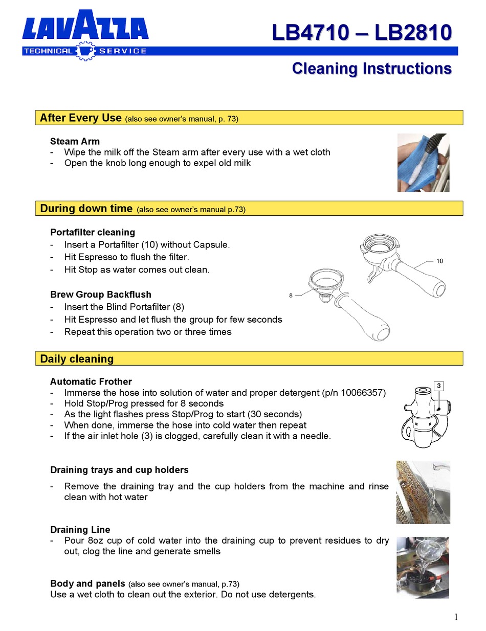 LAVAZZA LB4710 CLEANING INSTRUCTIONS Pdf Download ManualsLib