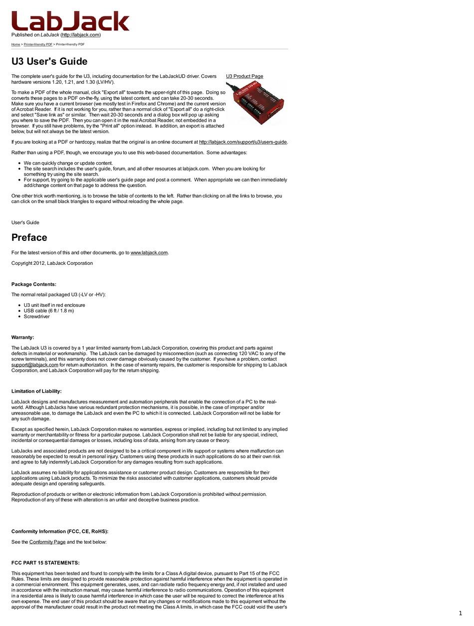 LABJACK LJU3LV USER MANUAL Pdf Download ManualsLib