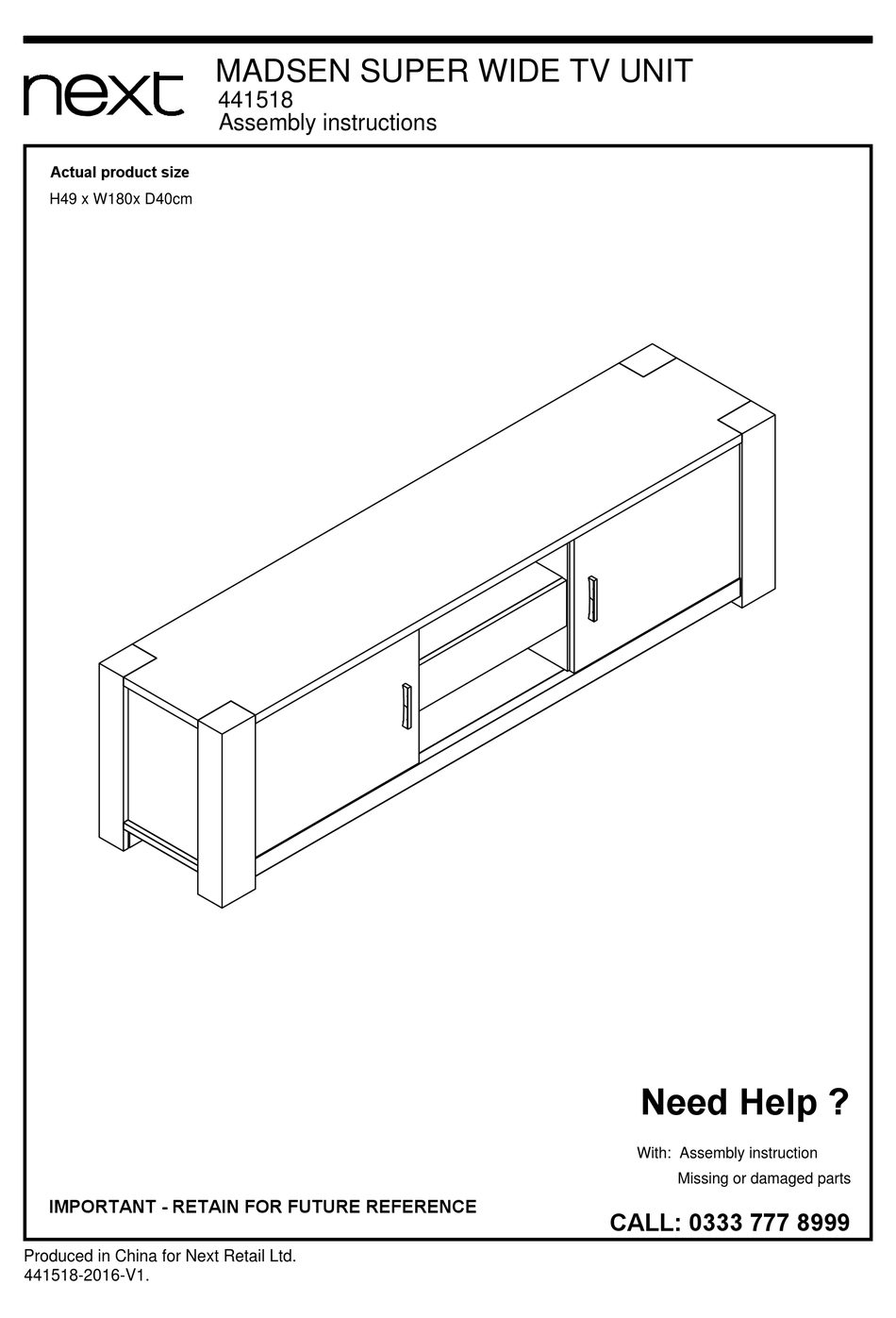 NEXT MADSEN SUPER WIDE TV UNIT ASSEMBLY INSTRUCTIONS MANUAL Pdf
