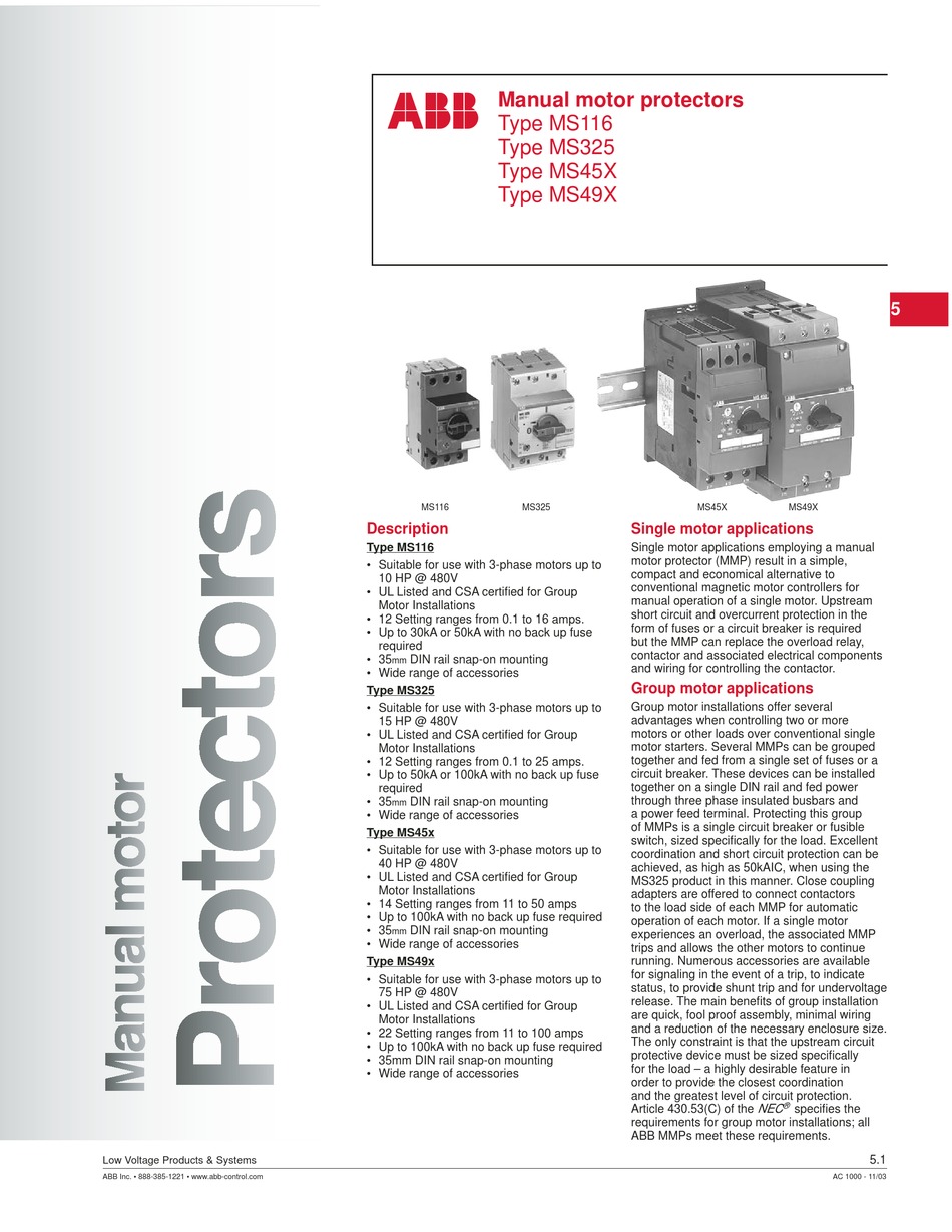 ABB MS116 Manual Motor Starter - Quantum Technical Services