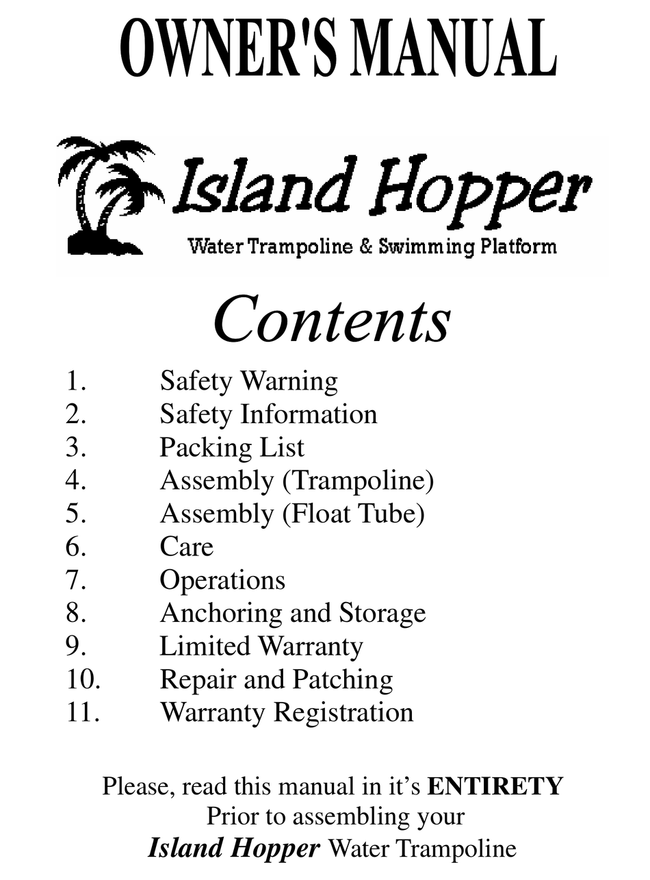ISLAND HOPPER CLASSIC OWNER'S MANUAL Pdf Download ManualsLib