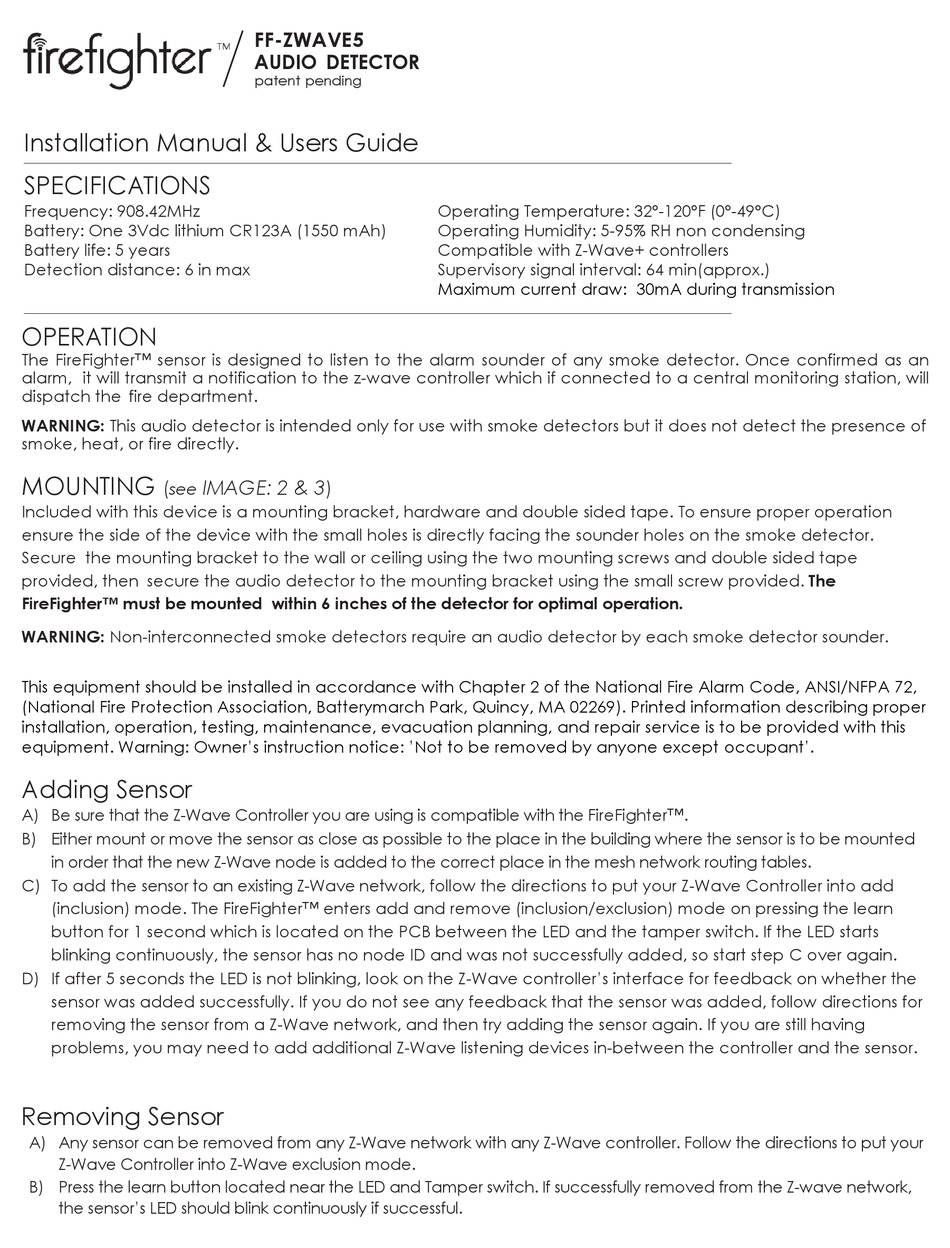 ECOLINK FIREFIGHTER FFZWAVE5 INSTALLATION MANUAL Pdf Download ManualsLib