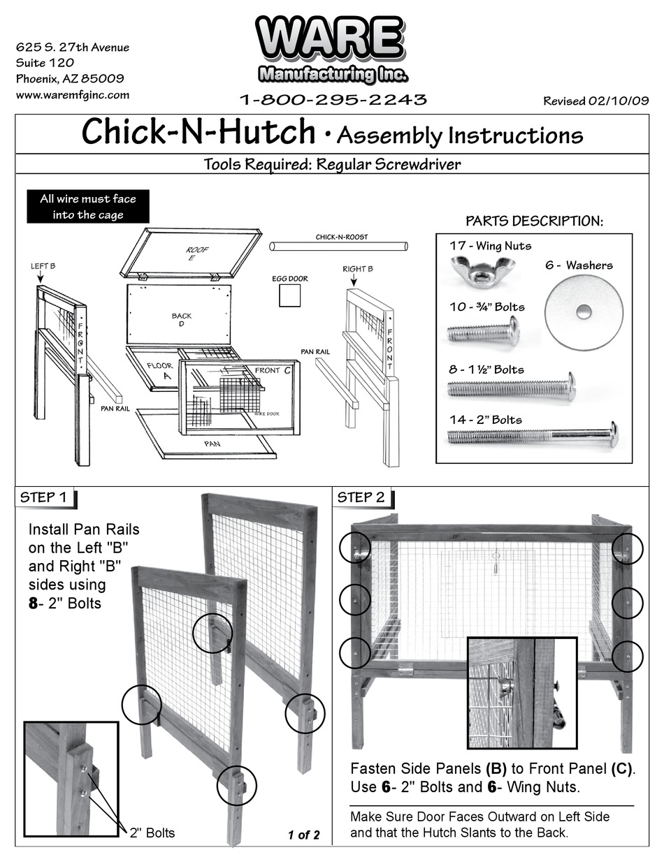 WARE MANUFACTURING CHICKNHUTCH ASSEMBLY INSTRUCTIONS Pdf Download