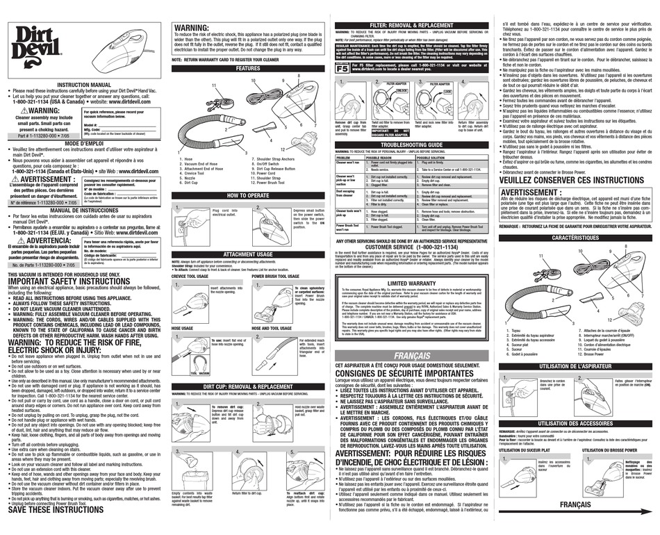 DIRT DEVIL M08200 INSTRUCTION MANUAL Pdf Download ManualsLib