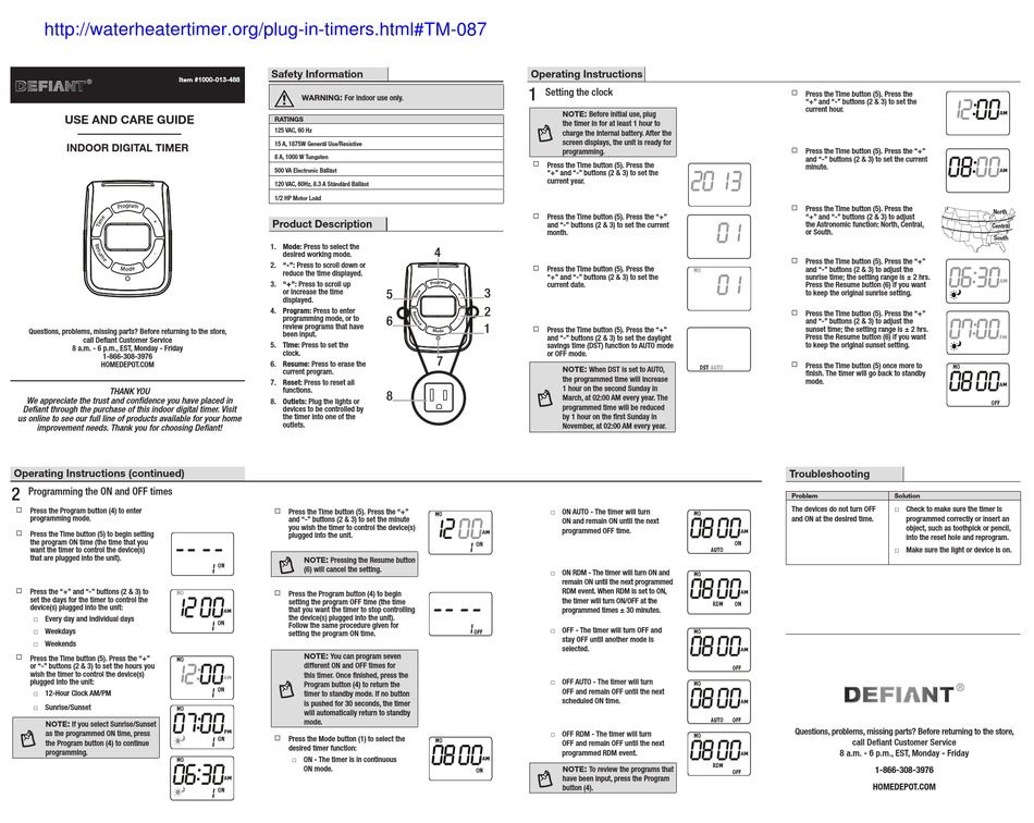 DEFIANT TM-087 USE AND CARE MANUAL Pdf Download | ManualsLib