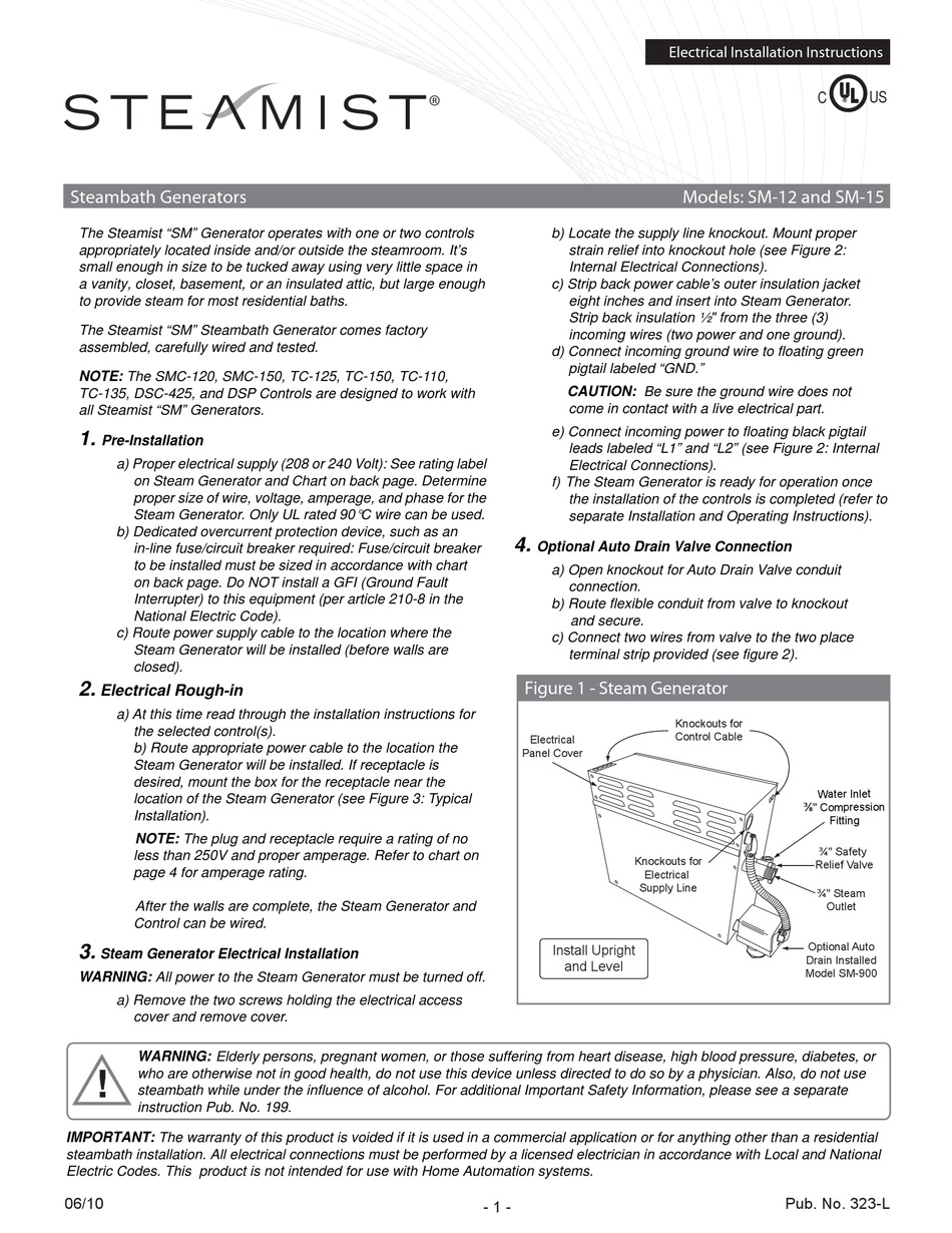 STEAMIST SM12 ELECTRICAL INSTALLATION INSTRUCTIONS Pdf Download