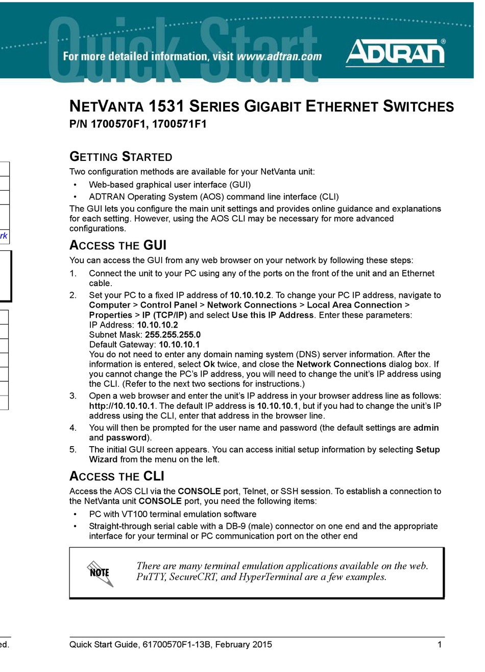 ADTRAN NETVANTA 1531P INSTALLATION MANUAL Pdf Download | ManualsLib