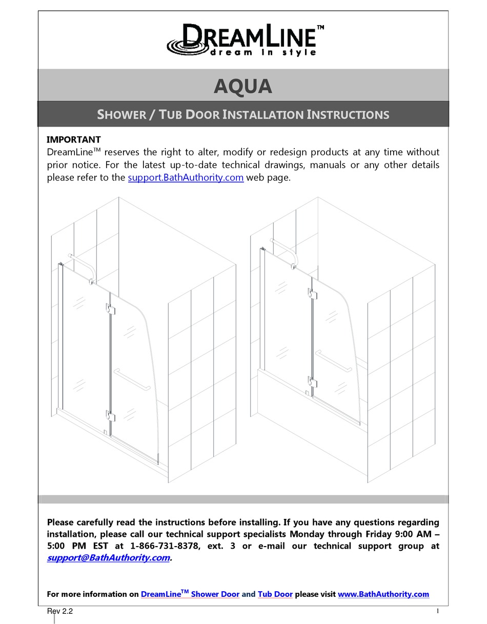 DREAMLINE AQUA INSTALLATION INSTRUCTIONS MANUAL Pdf Download ManualsLib