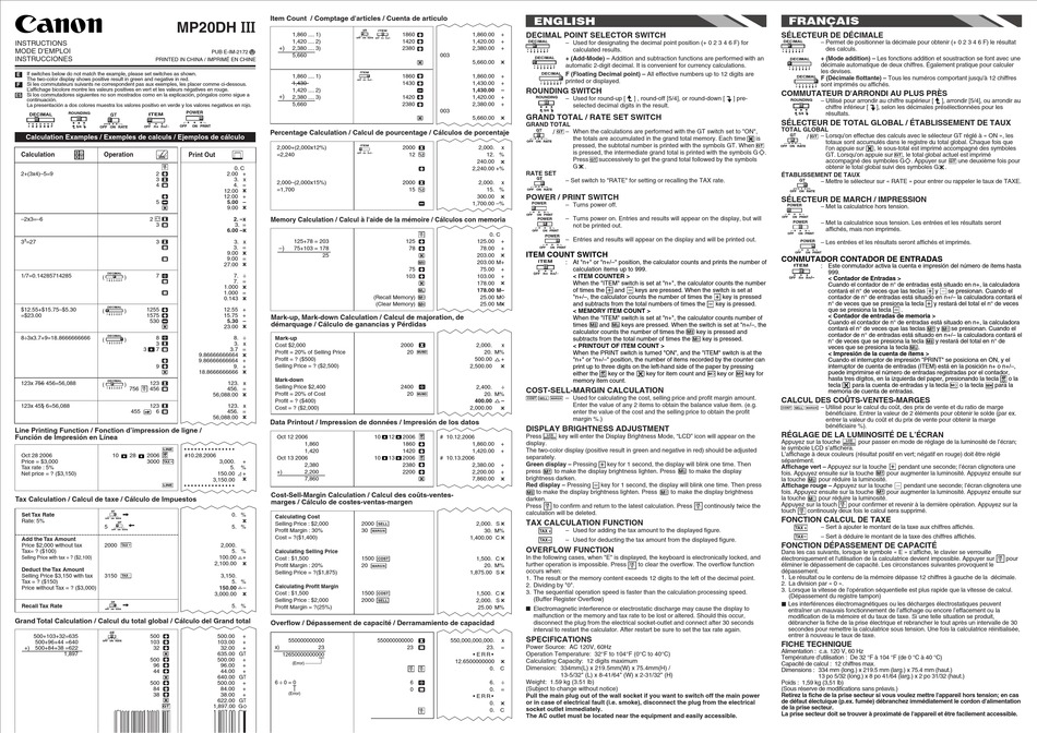 Canon Mp20dh Iii Instructions Pdf Download Manualslib