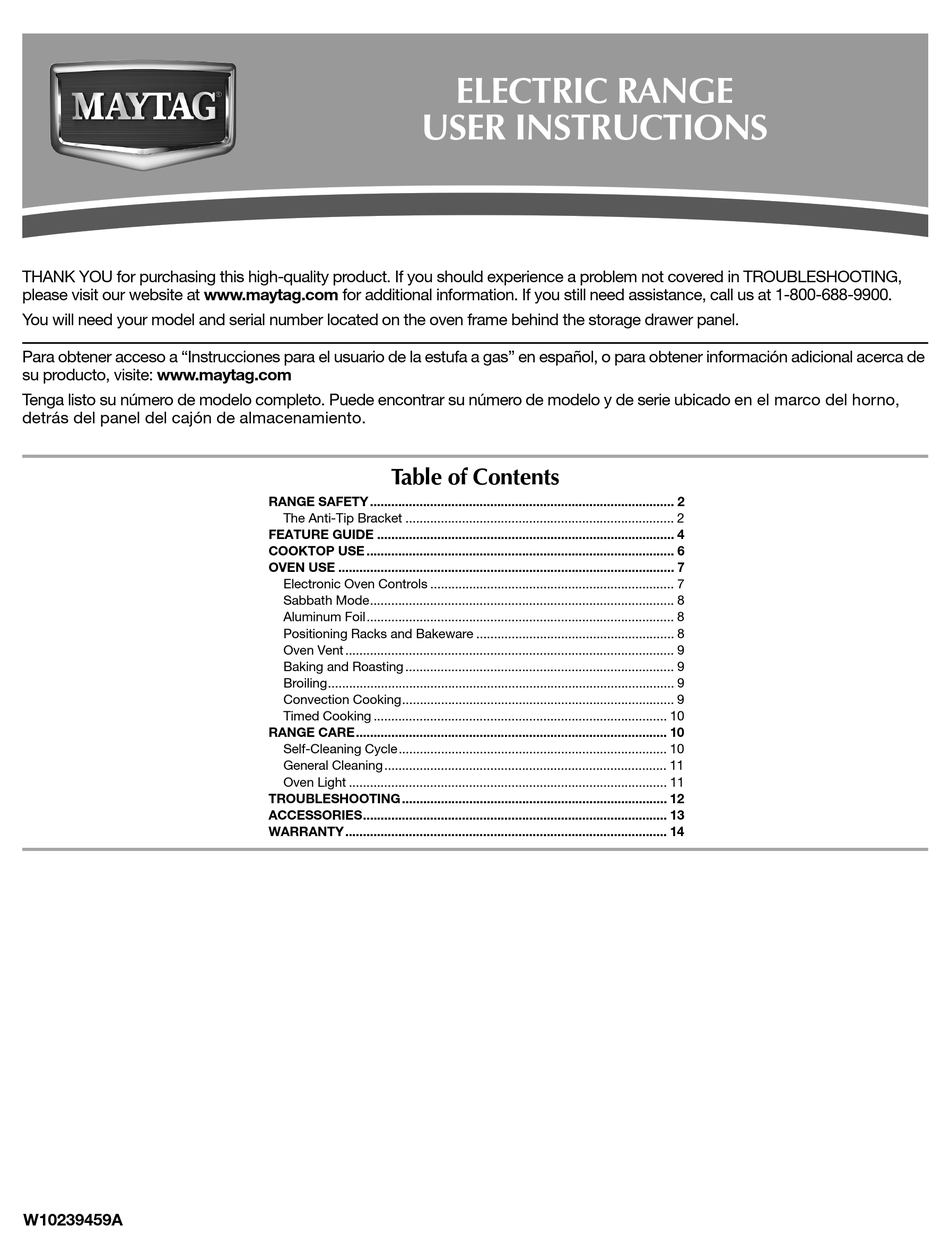 MAYTAG W10239459A USER INSTRUCTIONS Pdf Download ManualsLib