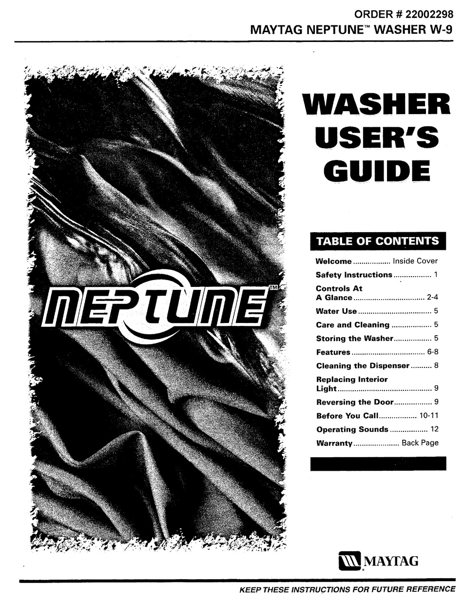 MAYTAG NEPTUNE W9 USER MANUAL Pdf Download ManualsLib