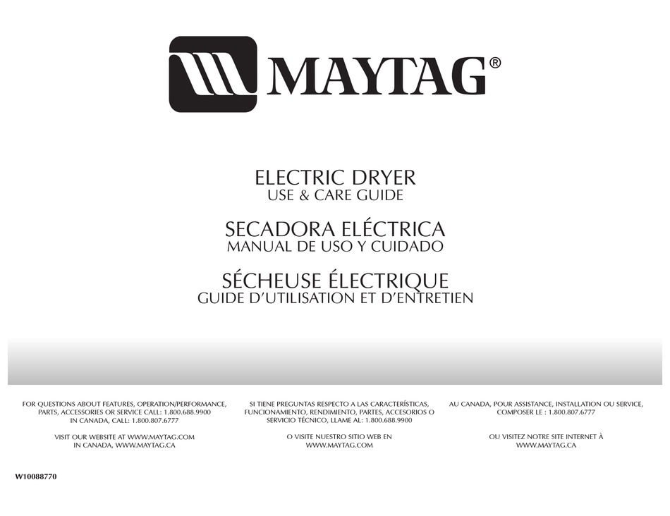 MAYTAG ELECTRIC DYER USE & CARE MANUAL Pdf Download ManualsLib